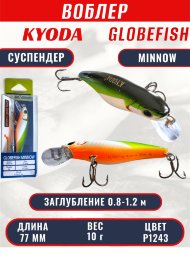Воблер KYODA Globefish Minnow-77SP, длина 7,7 см, вес 10.0 гр цвет P1243, заглубление 0,8-1,2 м