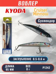 Воблер KYODA Cruiser Minnow-95SP, длина 9,5 см, вес 8.0 гр цвет P1242, заглубление 0,5-0,6 м